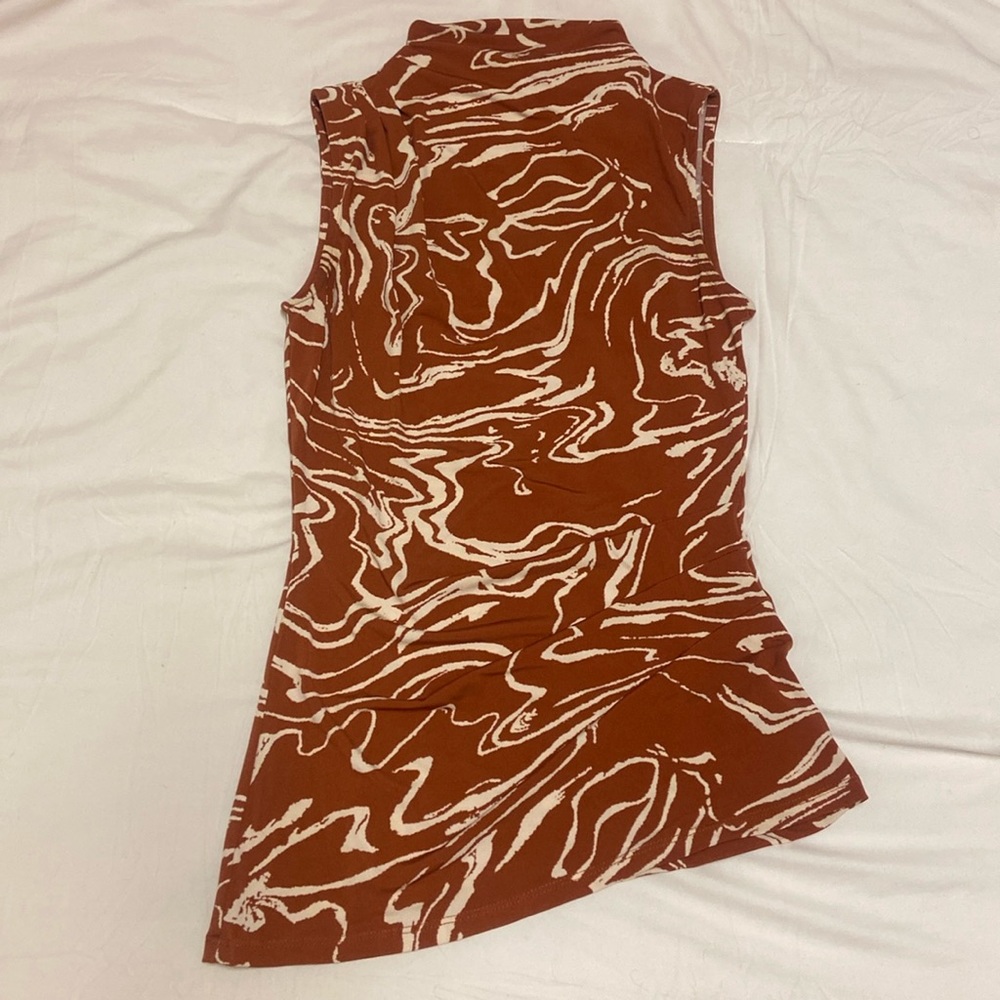 River Island Swirl Ruched Mockneck Asymmetrical Top